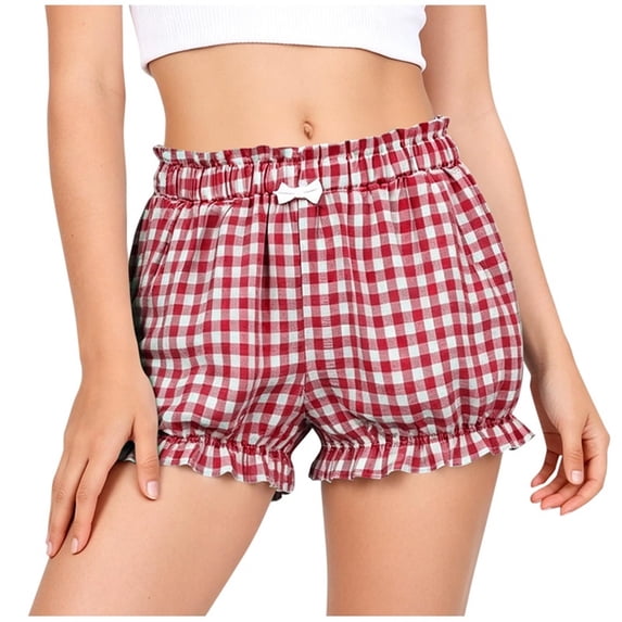 Umfun Girls Shorts Sweet Gingham Ruffle Bloomers with Elastic Waist & Bow - Cute Shorts Summer Beach Vacation & Casual Play Wears