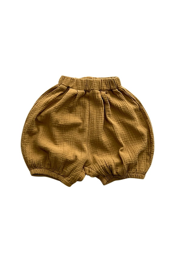 Girls' Textured Bubble Shorts with Elastic Waist & Cuffed Hem - Comfy Loose Fit Bloomer Shorts for Spring Summer Daily Wear