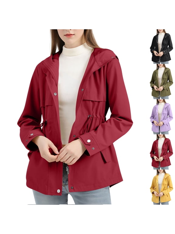Hooded Drawstring Waist Utility Jacket for Women - Lightweight Adjustable Outdoor Coat with Flap Pockets for Spring Commute and Autumn Travel