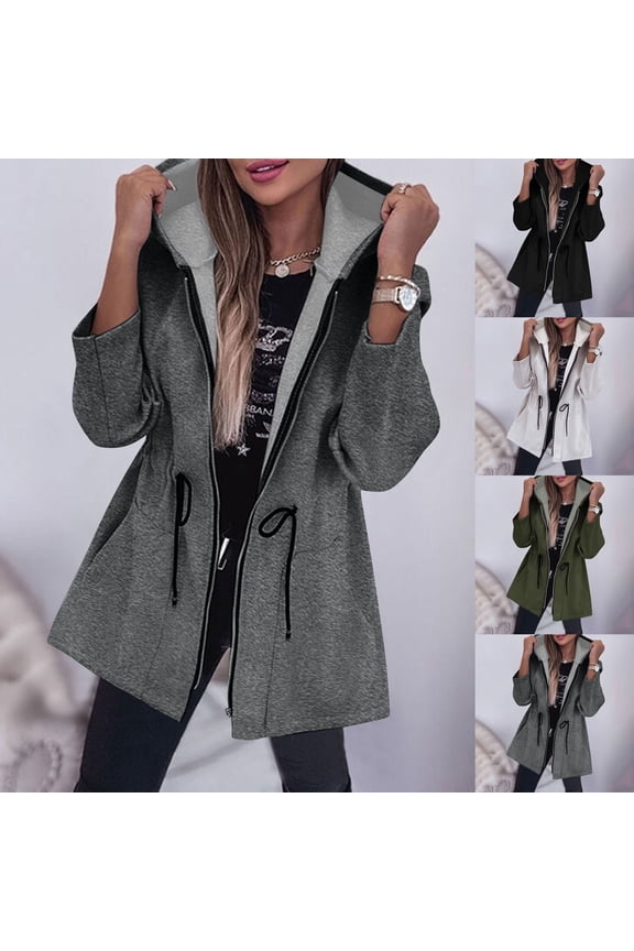 Hooded Zip Up Drawstring Waist Activewear Jacket for Women - Lightweight Versatile Casual Coat with Adjustable Waist Tie for Fall Commute and Casual Lounging
