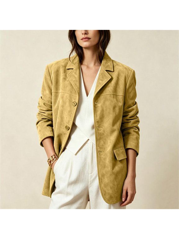 Jackets for Women Suede Texture Button Down Relaxed Casual Fall Winter Mid-Length Outerwear Coats for Women Work Office and Casual Daily Wear Activities