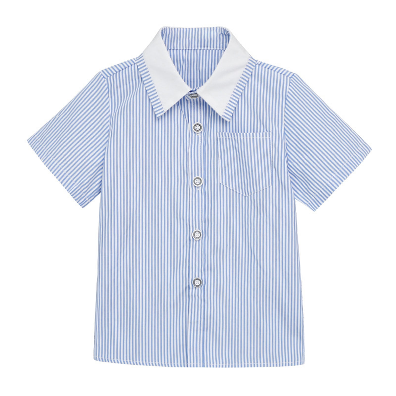 Umfun Kids Button Down Short Sleeve Shirt Turn Down Collar Solid Cotton ...