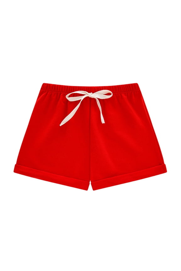 Kids' Elastic Waist Shorts Drawstring Casual Shorts with Rolled Cuffs