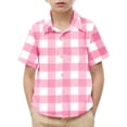 thumbnail image 1 of Umfun Kids Plaid Pocket Short Sleeve Shirt Turn Down Collar Casual School Uniform Top for Boys Girls Button Down Sizes 2-15 Years, 1 of 8