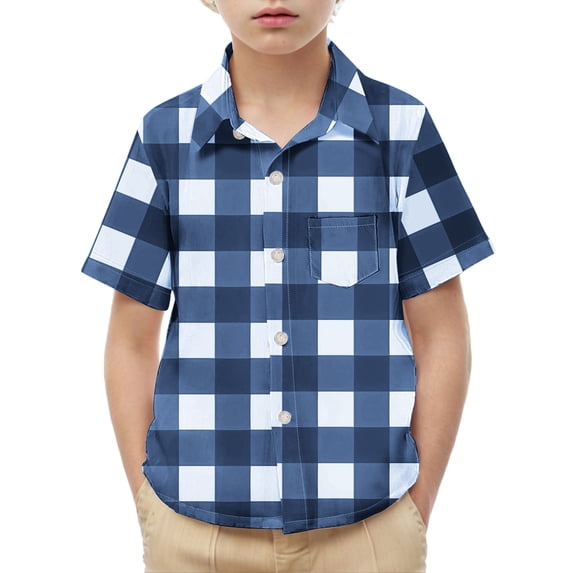 Umfun Kids Plaid Pocket Short Sleeve Shirt Turn Down Collar Casual School Uniform Top for Boys Girls Button Down Sizes 2-15 Years