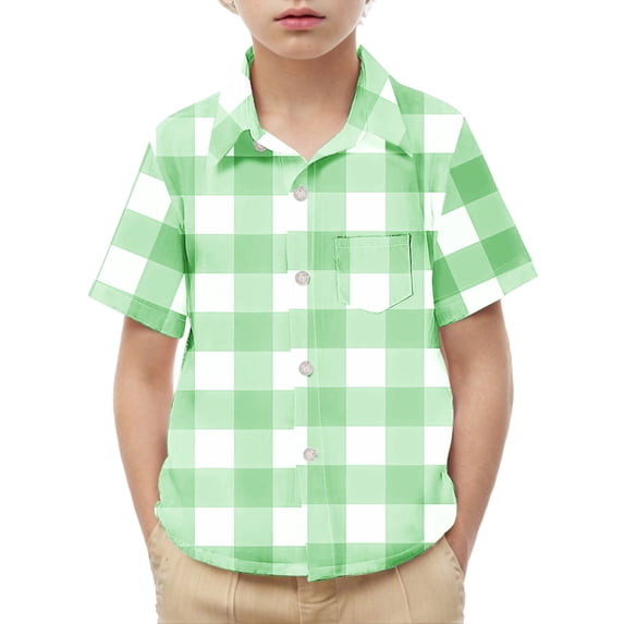 Umfun Kids Plaid Pocket Short Sleeve Shirt Turn Down Collar Casual School Uniform Top for Boys Girls Button Down Sizes 2-15 Years
