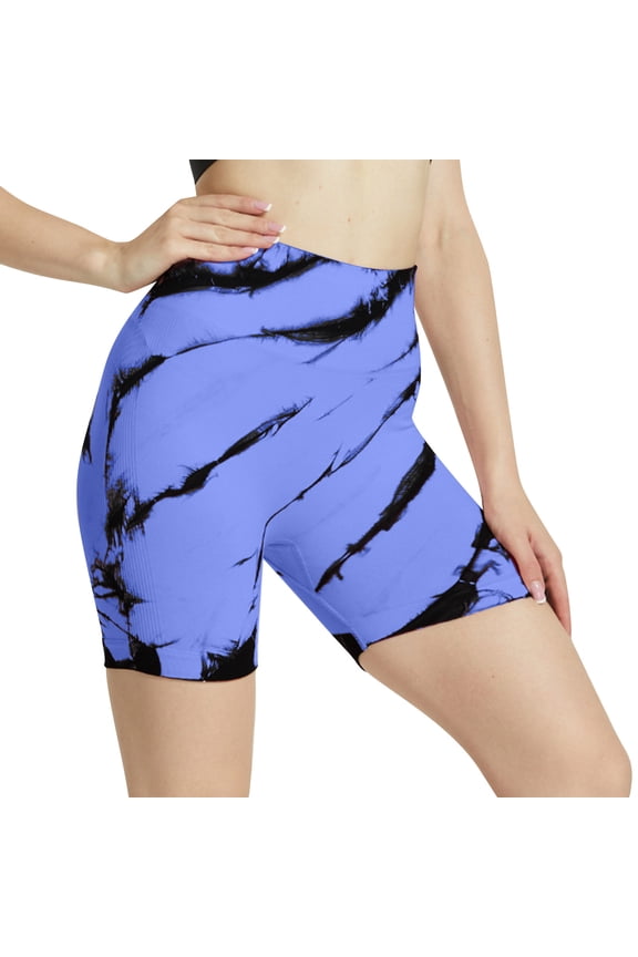Marble Tie Dye Print Yoga Shorts High Waist Hip Lifting Athletic Shorts for Gym Cycling Exercise Casual Activities
