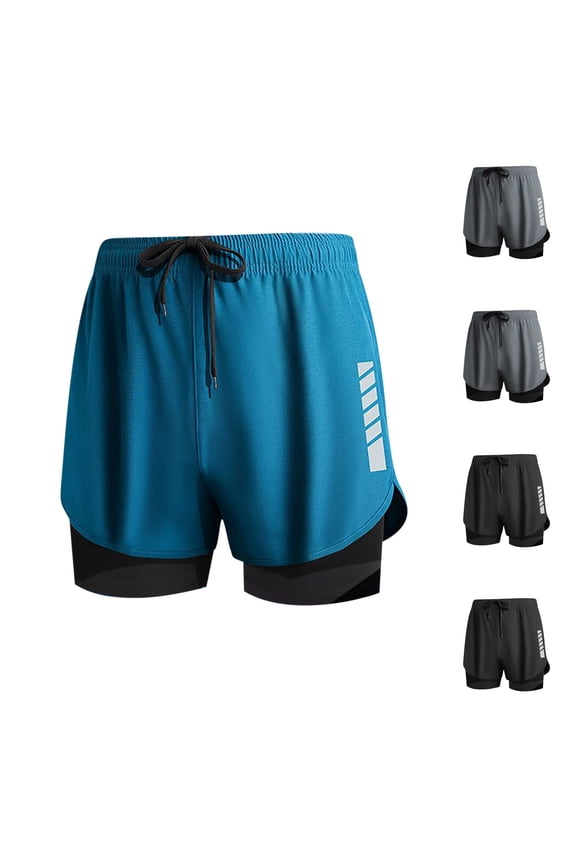 Men 2 In 1 Compression Running Shorts Double Layer Quick Dry Anti Chafe Gym Training Workout Athletic Sport Shorts With Liner