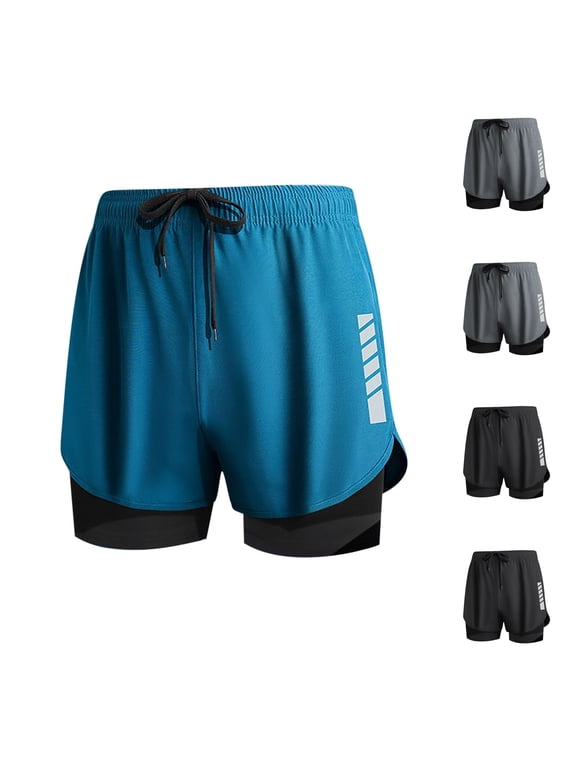 Men 2 In 1 Compression Running Shorts Double Layer Quick Dry Anti Chafe Gym Training Workout Athletic Sport Shorts With Liner