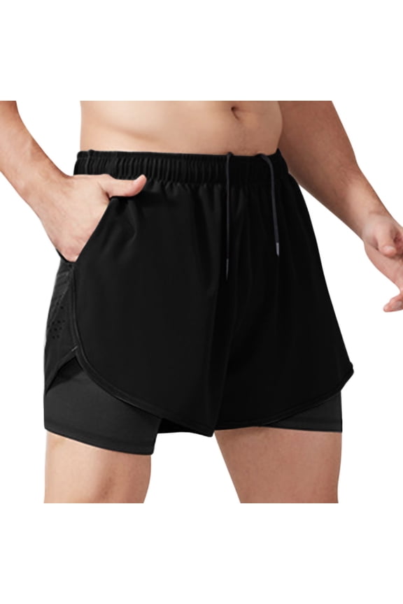 Men 2 In 1 Double Layer Running Shorts Anti Chafe Compression Liner Quick Dry Gym Fitness Athletic Workout Sport Shorts