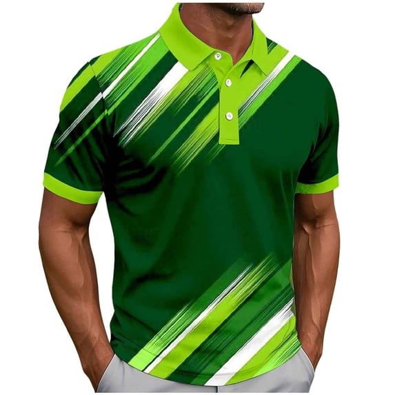 Umfun Men Diagonal Brushstroke Print Short Sleeve Shirt Spread Collar with Partial Button Placket Breathable Fabric Daily Wear