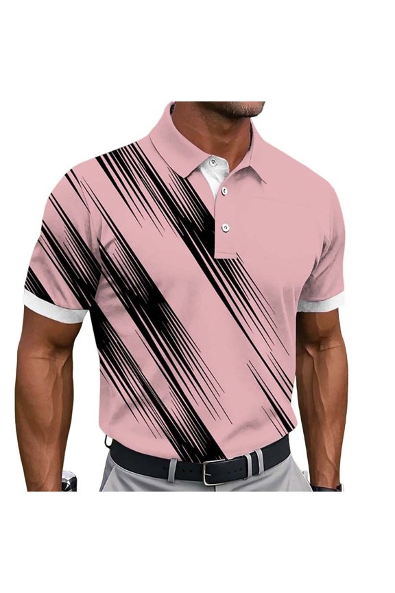 Men Diagonal Brushstroke Print Short Sleeve Shirt Spread Collar with Partial Button Placket Breathable Fabric Daily Wear