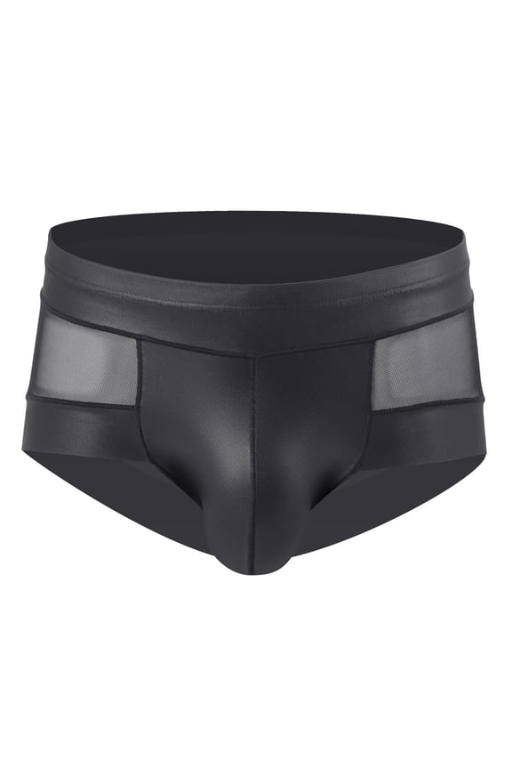 Men Mesh Panel Bikini Briefs Smooth Stretchy Underwear with Sheer Side Panels for Intimate and Nighttime Wear