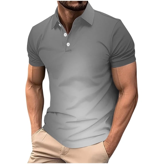 Umfun Men Ombre Gradient Short Sleeve Shirt Spread Collar with Partial Button Placket Slim Fit for Casual and Streetwear