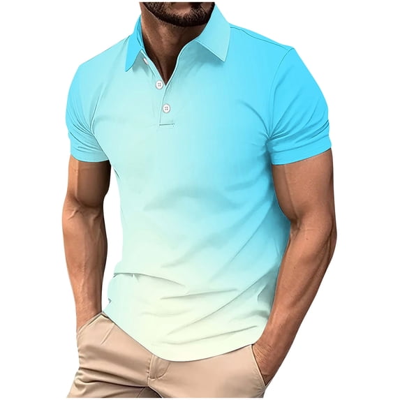 Umfun Men Ombre Gradient Short Sleeve Shirt Spread Collar with Partial Button Placket Slim Fit for Casual and Streetwear