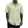 thumbnail image 1 of Umfun Men Textured Square Grid Short Sleeve Button-Down Shirt Spread Collar with Full Button Placket Lightweight Breathable for Casual and Vacation, 1 of 8