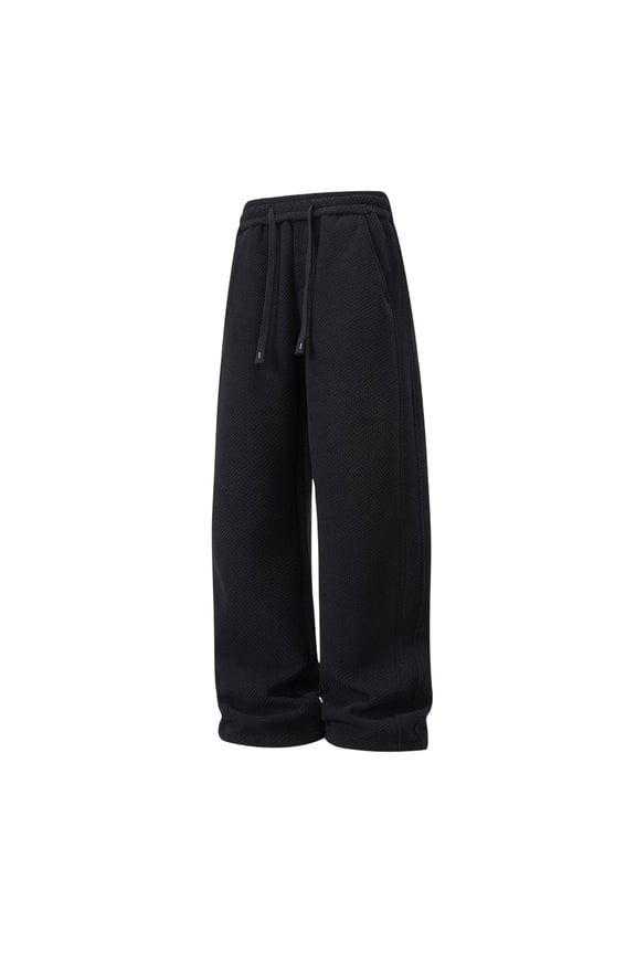 Men Textured Weave Wide Casual Pants Loose Comfort Full Length Trendy Trousers with Simple Solid Design and Elastic Waist for All Season Daily and Casual Outdoor Wear