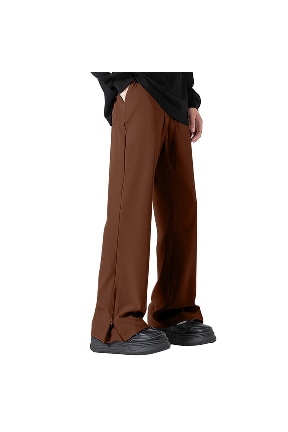 Men Wide Leg Dress Pants, Solid Straight Split Hem Casual Business Street Long Trousers