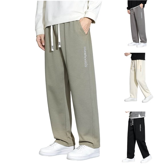 Umfun Men's Casual Sweatpants Relaxed Fit Straight Leg Trousers with Extended Drawstring and Print Side Design Stylish Autumn Winter Active Bottoms for Workout and Daily Life