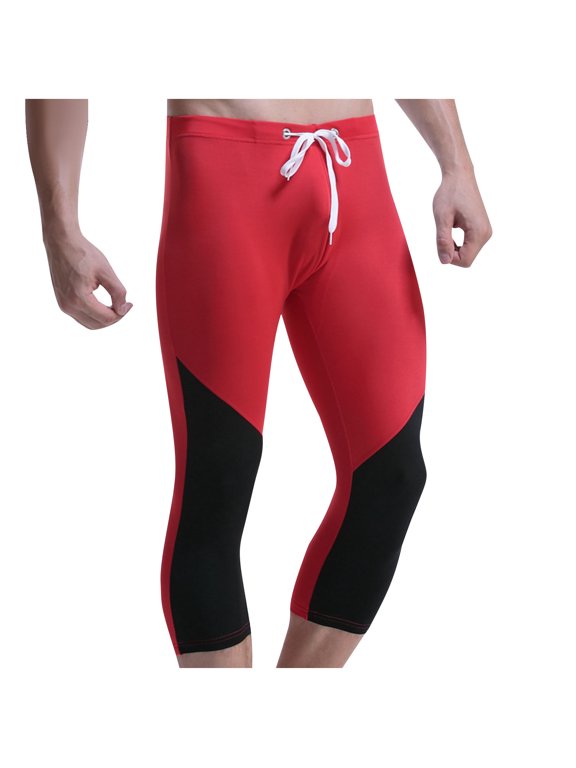 Men's Color Block Knee Length Swim Jammers Athletic Compression Swim Leggings for Lap Swimming Training Diving and Fitness Water Sports