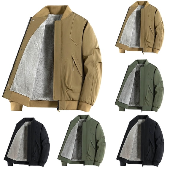 Umfun Bomber Jackets for Men Full Zip Winter Warm Outwear Stand Collar Casual Coat with Ribbed Cuffs and Pockets for Daily Commute and Streetwear