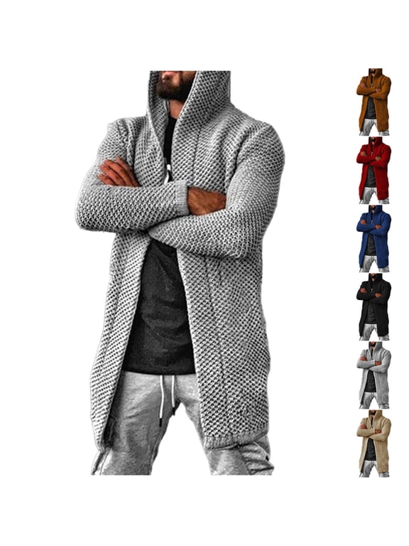 Men's Hooded Long Cardigan Coat — Chunky Knit Open Front Duster Sweater Relaxed Fit Winter Warm Hooded Jumper for Cold Weather Outdoor Daily Wear and Casual Outings
