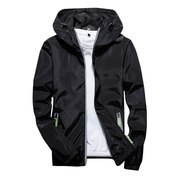 Umfun Men's Jacket Gifts for Fall Waterproof Windproof Breathable Rain Coat with Hood Black 3XL