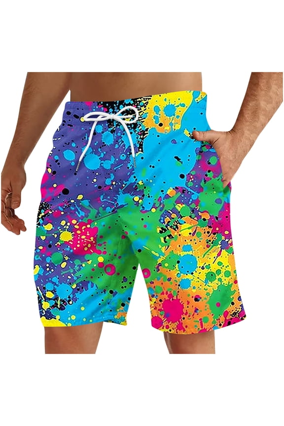 Men's Rainbow Tie Dye Board Shorts Elastic Waist Quick Dry Casual Swim Trunks with Side Pockets For Summer Beach Surfing Resort Vacation and Casual Lounging