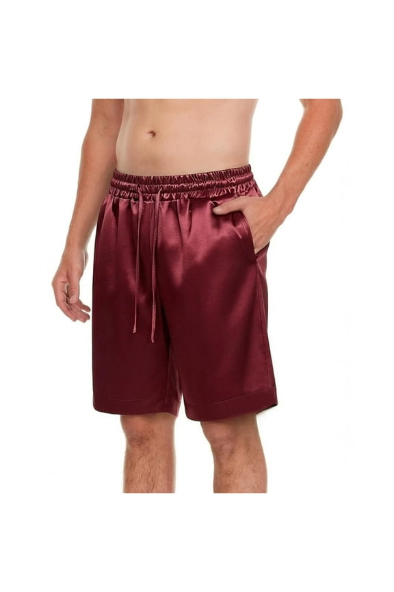 Men's Silky Satin Lounge Shorts with Elastic Drawstring Waist & Side Pockets - Smooth Comfortable Summer Sleepwear & Home Relaxation Shorts