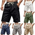 thumbnail image 1 of Umfun Men's Casual Vertical Striped Shorts Breathable Flax Summer Beach Bottoms with Relaxed Fit and Adjustable Drawstring Waist Ideal for Vacation Travel and Weekend Relaxation, 1 of 9