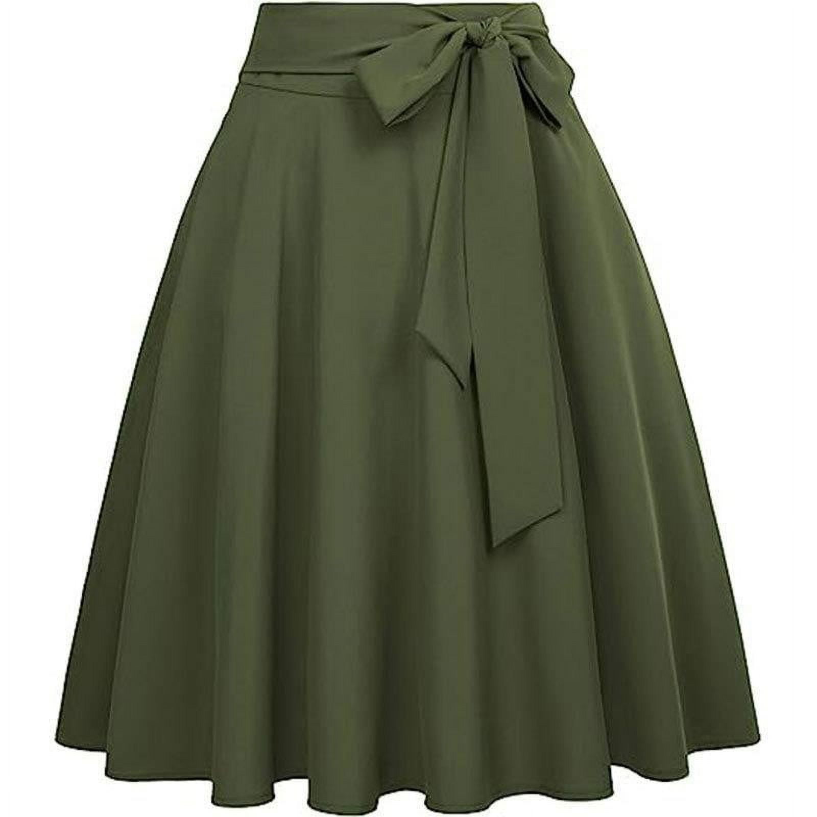 Umfun Midi Skirts for Women Solid Elastic High Waist