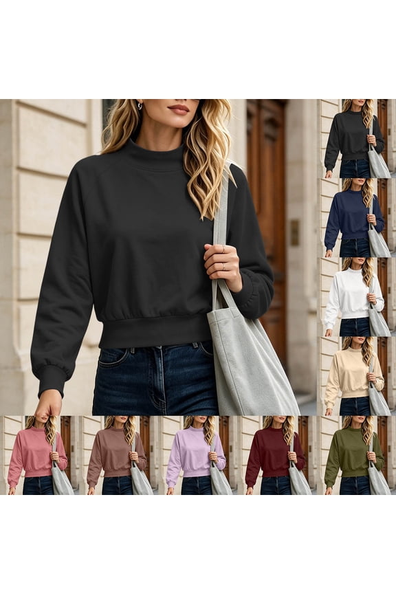 Mock Neck Long Sleeve Tops for Women Banded Hem Sweatshirt Casual Fall Pullover Shirts for Women with Ribbed Cuffs for Work and Daily Wear Activities M Size White