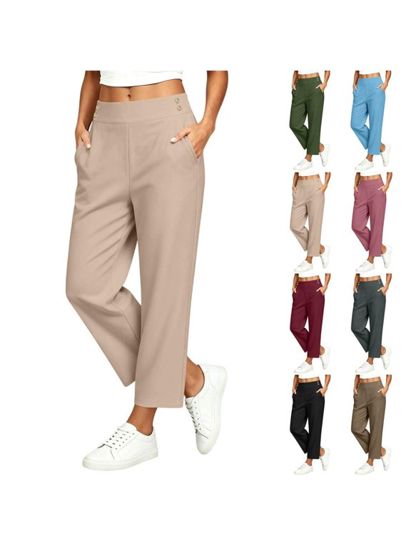 Pants for Women High Waist Button Front Straight Leg Tailored Casual Trousers Pants for Women with Pockets Workwear for Office and Casual Daily Wear Activities