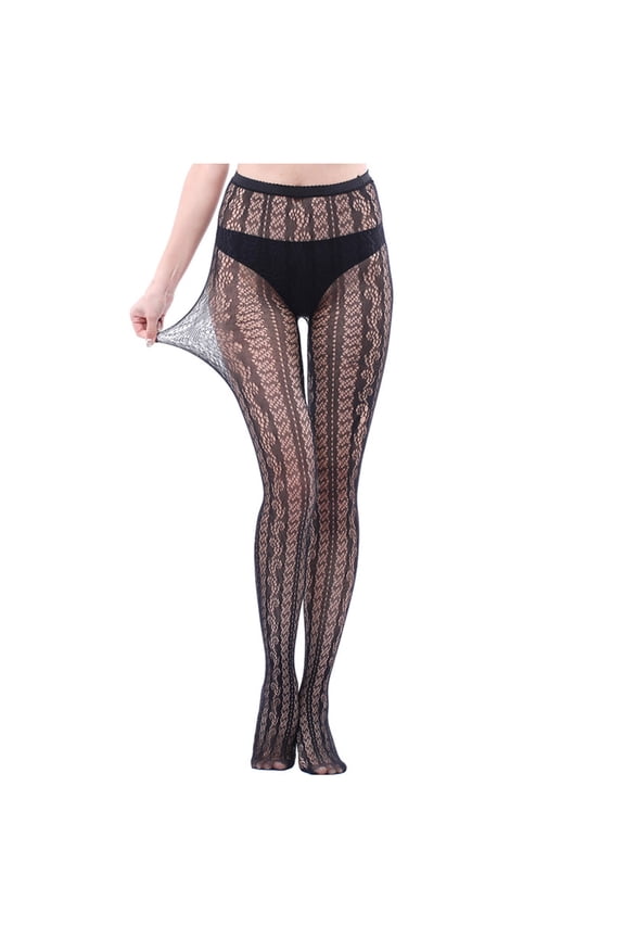 Patterned Tights for Women Black Fishnet Stockings Lace Design Pantyhose Thigh High Stockings Lace Tights Silky Semi Sheer Stocking Black E