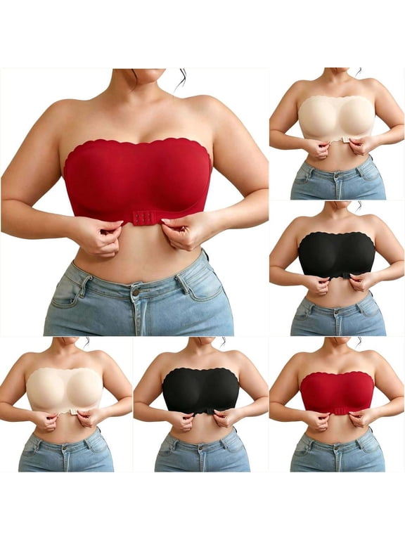 Plus Size Strapless Bras for Women Seamless Wireless Comfort Push Up Lingerie for Women Front Closure Everyday Bandeau Bras for Casual and Party Wear 38DE