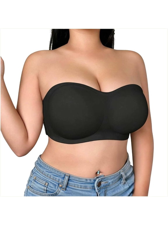 Plus Size Strapless Bras for Women Seamless Wireless Push Up Double Posture Support Comfort Lingerie Pull-On Bandeau Bras for Casual Daily Wear and Vacation 42FG
