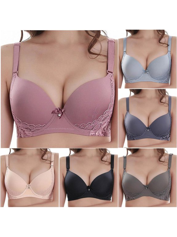 Plus Size Women's Lace Balconette Bra Bow Detail Push Up Posture Support Comfort Underwire Lingerie for Women with Molded Cups for Work and Casual Daily Wear F Cup 50F