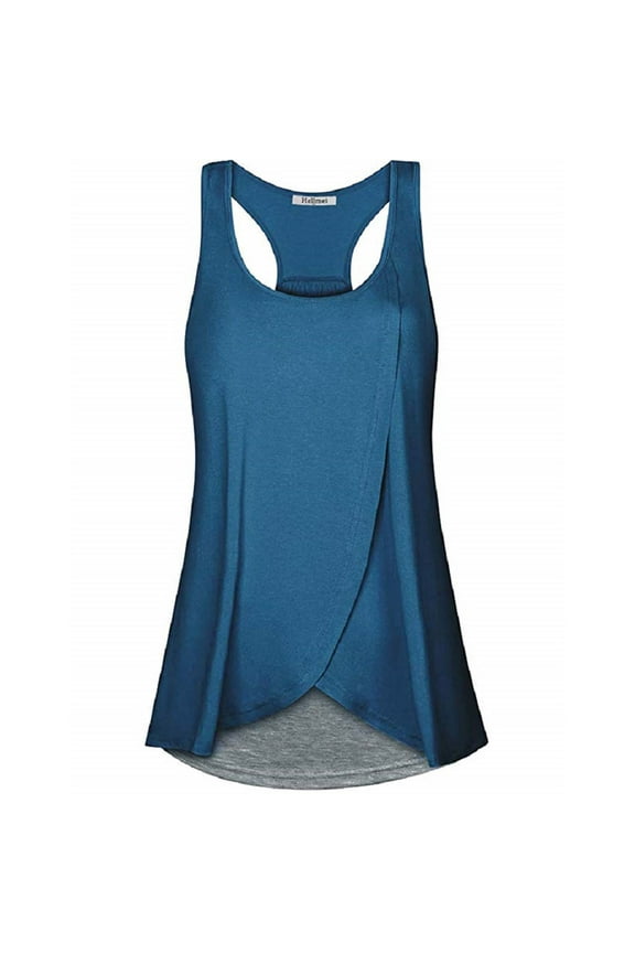 Pregnant Women Clothes Round Neck Sleeveless Stitching Nursing Top Blue L