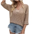 thumbnail image 1 of Umfun Pullover Sweater for Women Loose Casual Knitted Solid Sweater Round Neck 3/4 Sleeve Soft Touch Lightweight Sweaters Khaki XL, 1 of 4