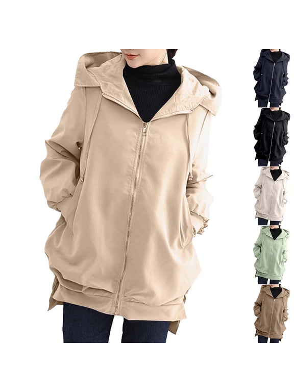 Relaxed Fit Oversized Hooded Zip Up Jacket for Women - Versatile Casual Outerwear Coat for Autumn Travel and Urban Streetwear