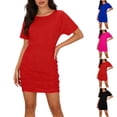thumbnail image 1 of Umfun Slimming Ruched Bodycon T-Shirt Dress with Short Sleeves - Comfy Stretch Mini Dress Offering Hip-Hugging Fit for Summer Beach Days and Casual Outings, 1 of 8
