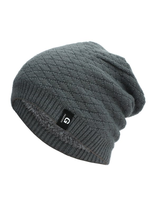 Slouchy Beanie for Men Winter Hats for Guys Cool Beanies Mens Lined Knit Soft Warm Thick Skully Stocking Binie Hat Outdoor Hat Gray One Size