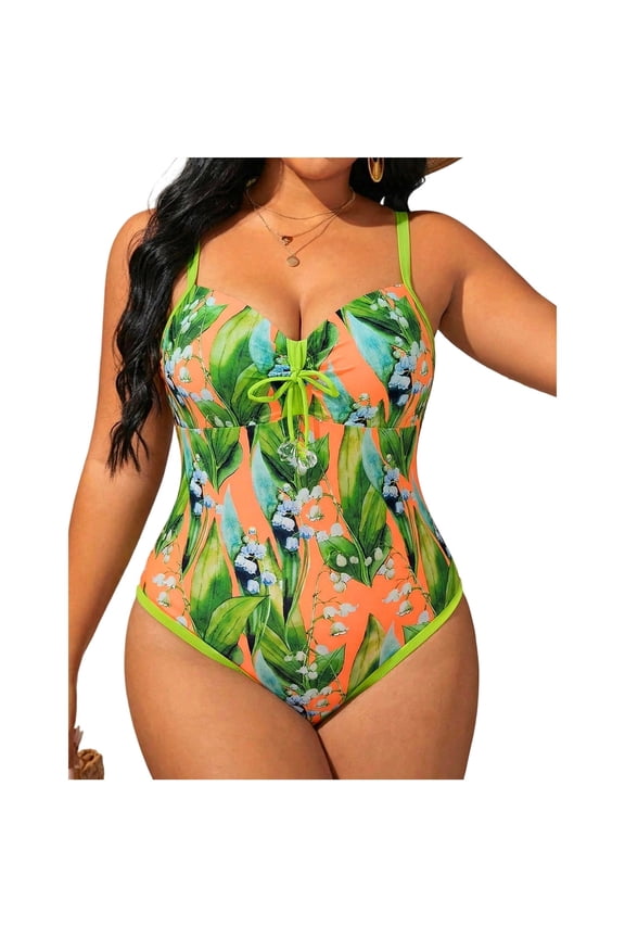 Stunning Ruched Plus Size One-Piece Swimsuit - Flattering Deep V-Neck High Cut Monokini for Beach Vacation & Resort
