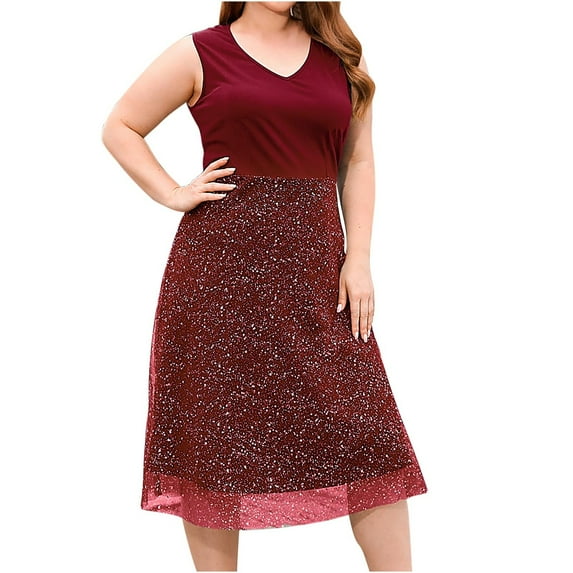 Umfun Summer Dresses for Women 2023, Casual Tank T-shirt Dress Size XL to 4XL, V-Neck Casual Sleeveless Solid Dresses Cocktail Dress Red