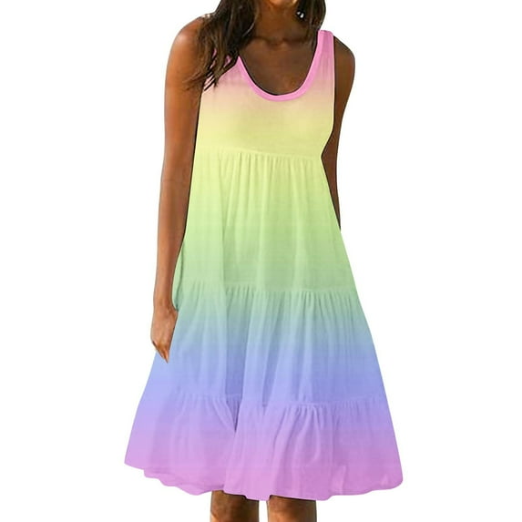 Umfun Summer Dresses for Women Plus Size Sleeveless Women's Fashion Holiday Summer Solid Color Sleeveless Party Beach Dress