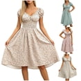 thumbnail image 1 of Umfun Sweet Floral Puff Sleeve Smocked Midi Dress with Flattering Fit for Spring and Summer Parties, Daily Wear, and Romantic Garden Events, 1 of 8