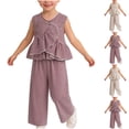 thumbnail image 1 of Umfun Toddler Girls 2 Piece Outfits, Gingham Ruffle Sleeveless Top + Wide Leg Pants Set, Cute Summer Wear, 1 of 5