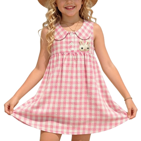 Umfun Toddler Girls Sleeveless Gingham Dress Peter Button Front Casual Dress