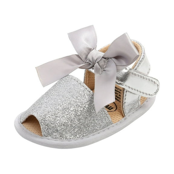 Umfun Toddler Shoes Baby Girls Cute Fashion Cotton Sequins Bow Non Slip Soft Bottom Sandals Silver 6-12 Months