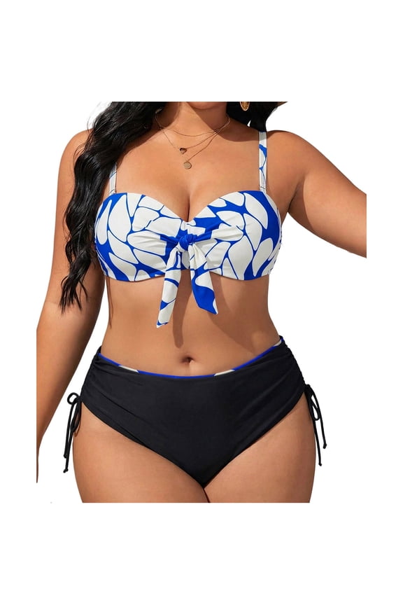 Vibrant Floral Print High-Waist Plus Size Bikini Set with Wide Straps - Supportive Two-Piece Swimsuit for Pool Days & Tropical Getaways